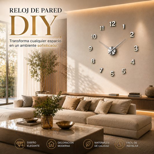 Reloj de pared 3D decorativo instalado en una sala moderna