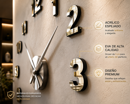 Reloj de pared 3D decorativo transformando una pared vacía