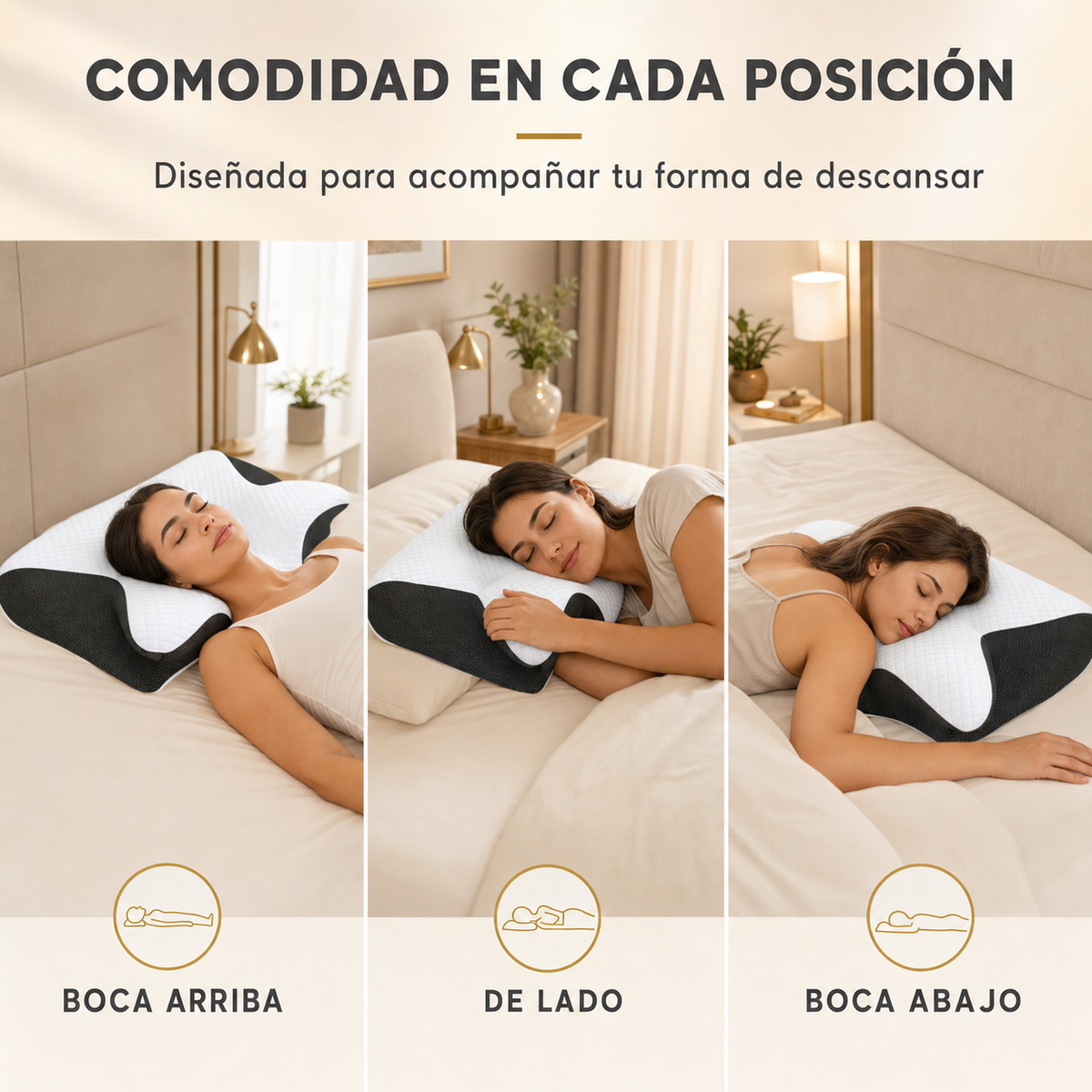 Almohada cervical ergonómica para dormir boca arriba, de lado o boca abajo