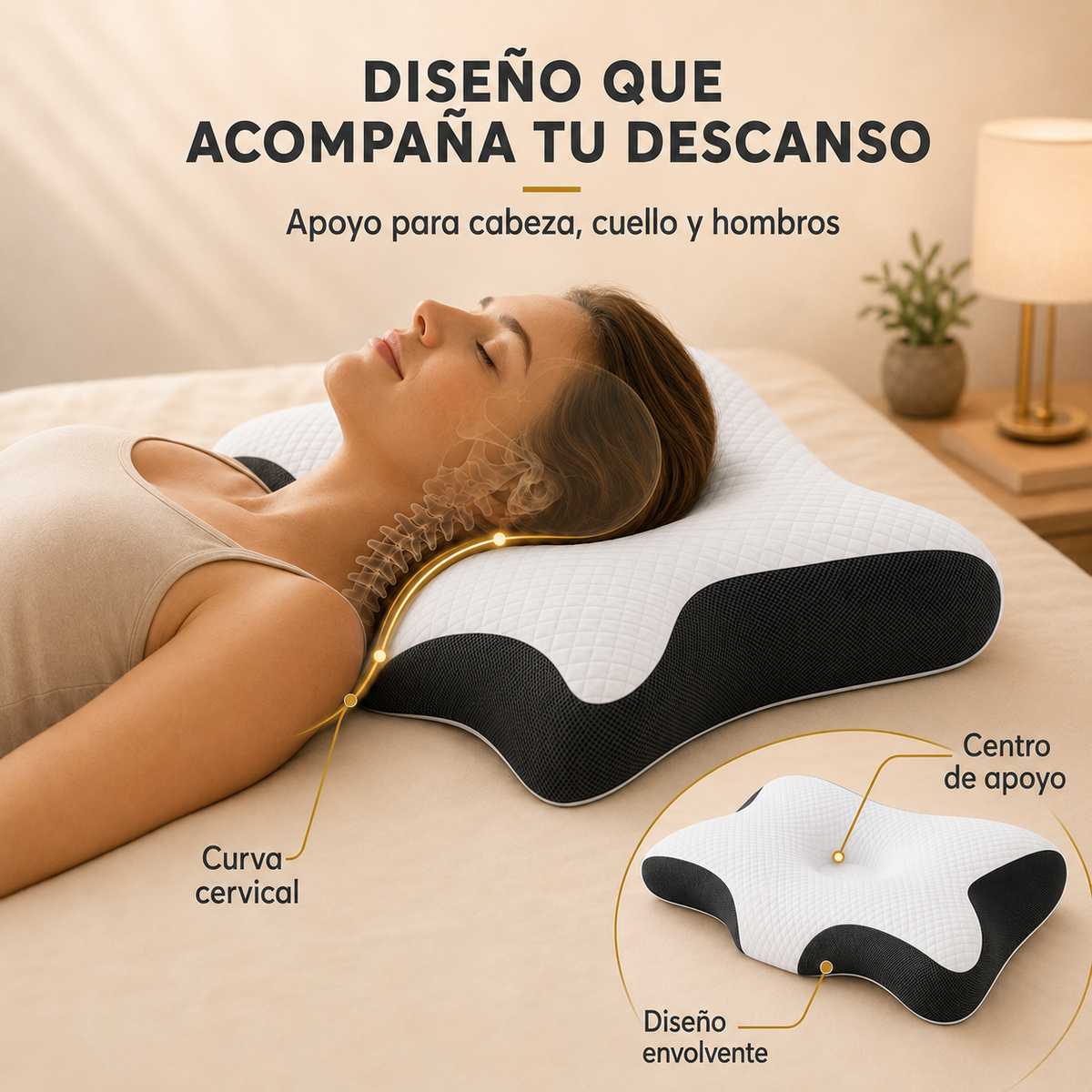 Almohada cervical ergonómica con apoyo para cabeza, cuello y hombros