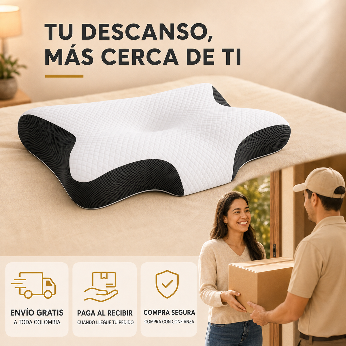 Almohada cervical ergonómica con envío gratis, pago al recibir y compra segura