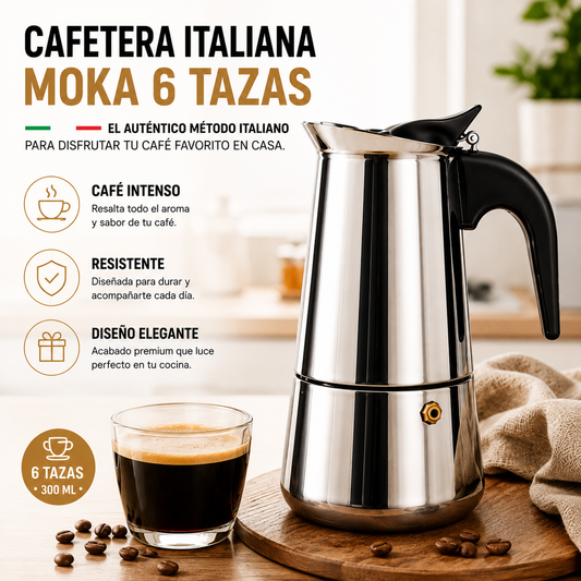 Cafetera italiana Moka de 6 tazas y 300 ml