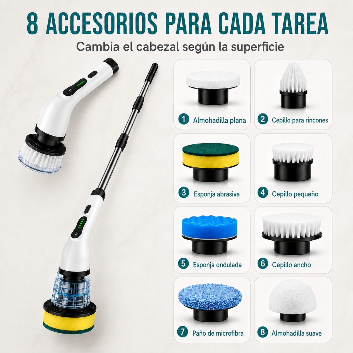 Ocho accesorios intercambiables del cepillo eléctrico giratorio