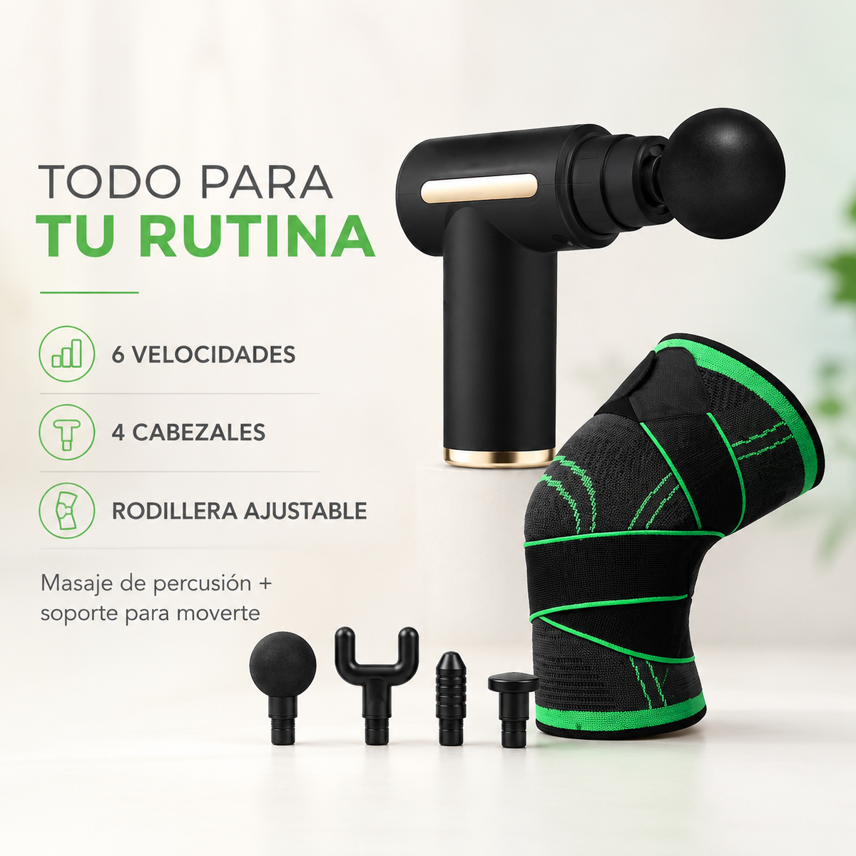 Características del combo: seis velocidades, cuatro cabezales y rodillera ajustable