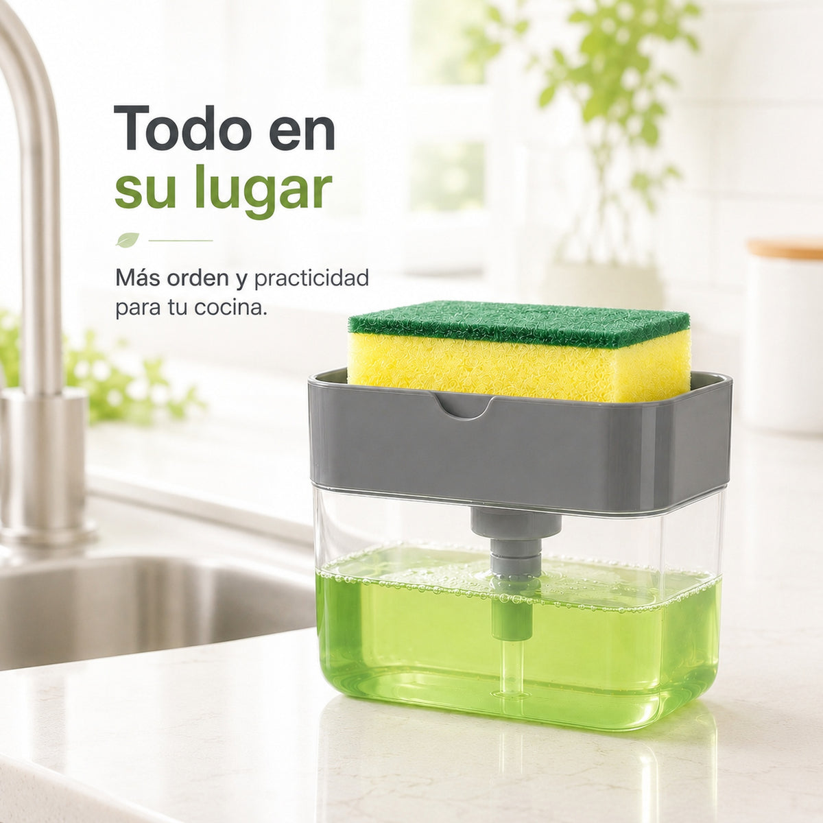 Dispensador de jabón para platos con esponja - galería 2, orden y practicidad