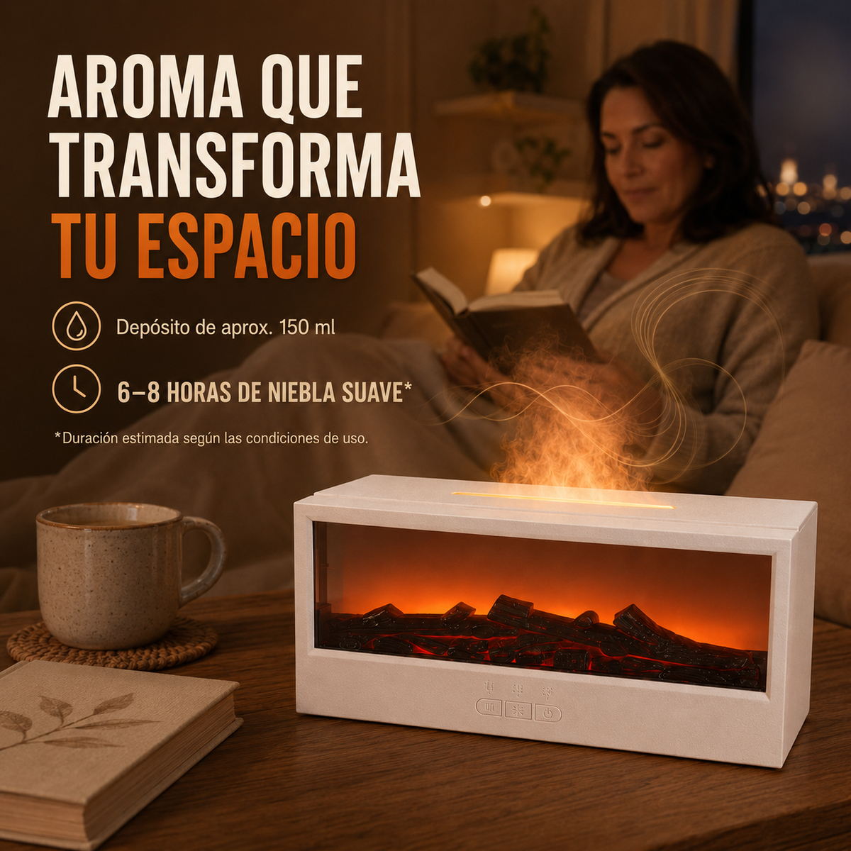 Humidificador difusor blanco con aromaterapia, depósito de 150 ml y niebla de 6 a 8 horas