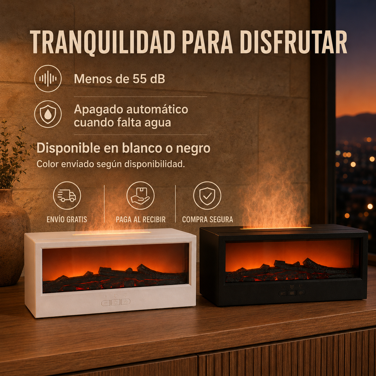 Humidificador difusor blanco y negro con apagado automático, envío gratis y pago al recibir