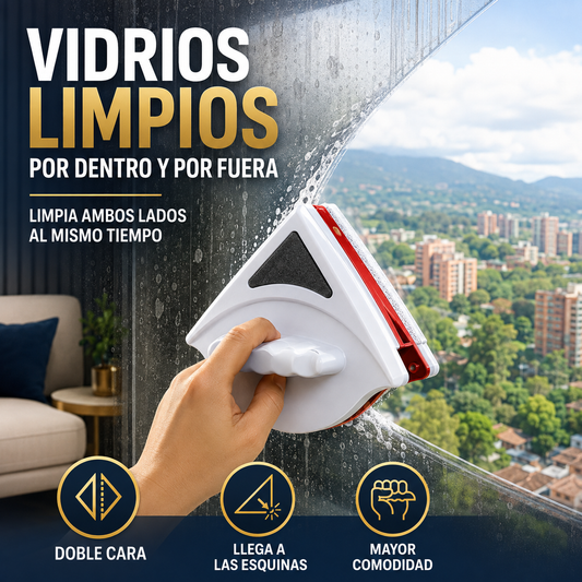 Limpiavidrios magnético de doble cara limpiando ambos lados de una ventana