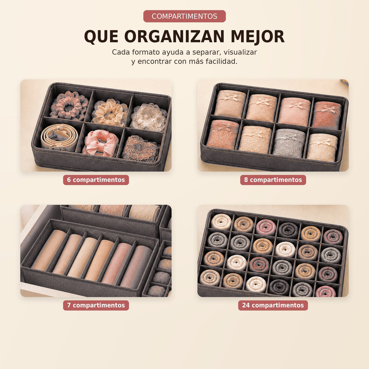 Organizadores de ropa interior para cajones - 6, 8, 7 y 24 compartimentos