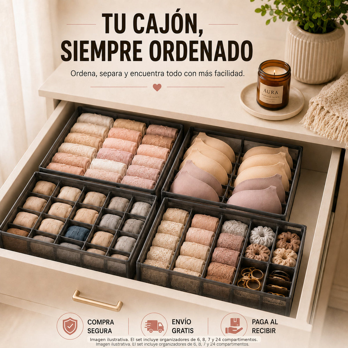 Organizadores de ropa interior para cajones - tu cajón siempre ordenado, compra segura, envío gratis y paga al recibir; imagen ilustrativa