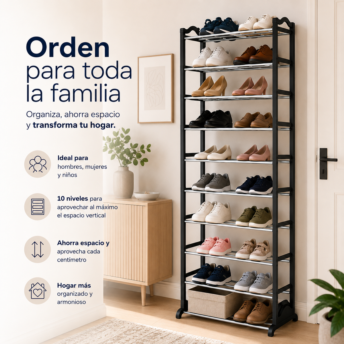 Zapatero organizador de 10 niveles para toda la familia
